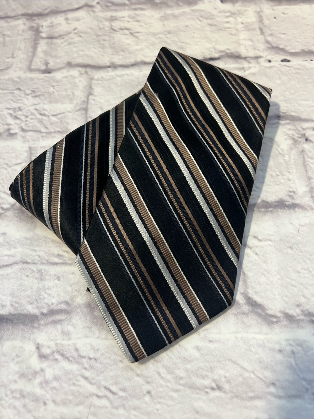 Murano Black Tie with Cream and Gray Stripes